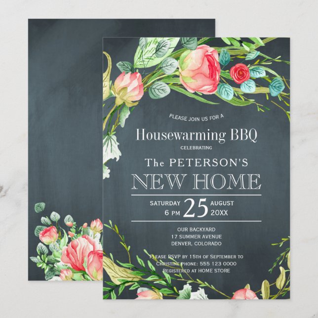 Invitación Rosas de verano jardín rústica nueva casa bbq (Anverso / Reverso)