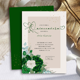 Invitación Rosas de verde esmeralda y marfil elegantemente qu