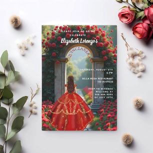 Invitación Rosas de vestimenta de arco rojo Quinceanera