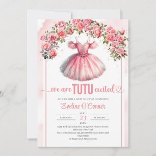 Invitación Rosas de vestimenta de tutu rosa color agua y oro 