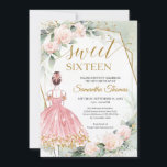 Invitación Rosas de vestimenta rosa y oro eucalipto<br><div class="desc">Rosas de vestimenta rosa princesa y eucalipto oro dulce dieciséis invitaciones, Diseño bohemio elegante, inspirado en los rosas eternos - peonías - el símbolo del amor, frondoso jardín floral de peonías rosadas ruidosas y polvorientas, trenzado en verde eucalipto fresco y tejido alrededor del marco oval de oro de fax. Quieres...</div>