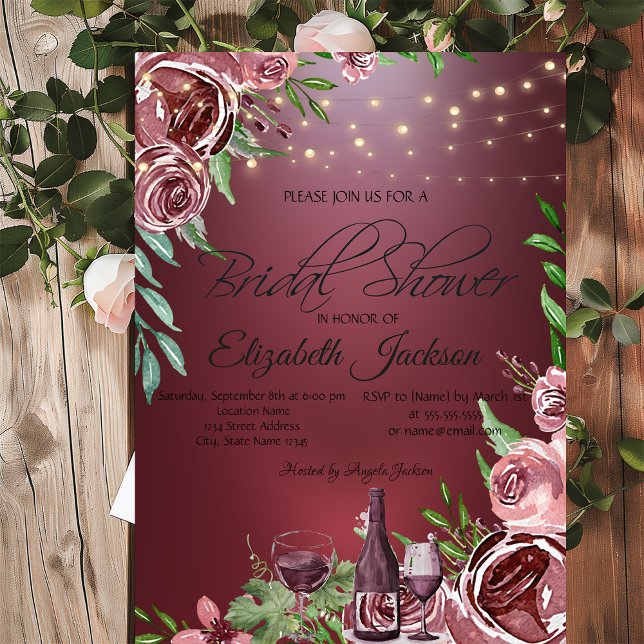 Invitación Rosas de Vidrio de Botella de Vino Burgundy Bridal (Subido por el creador)