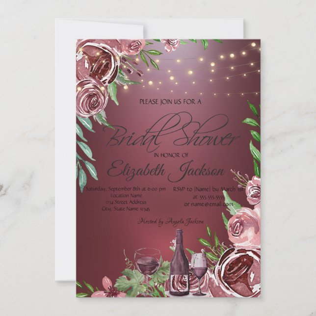 Invitación Rosas de vidrio de botella de vino Ducha de novia  (Anverso)