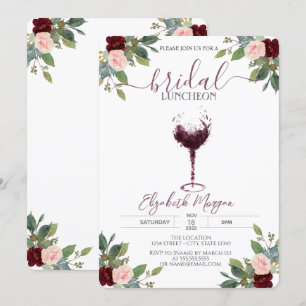 Invitación Rosas de vidrio de vino de Borgoña para almuerzo d