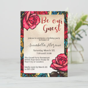 Invitación Rosas de Vidrio Pintado La Bella y La Bestia