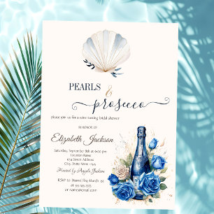 Invitación Rosas de vino azul conchas perlas y prosecco