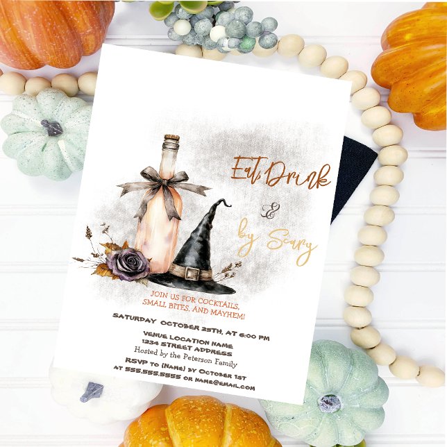 Invitación Rosas de vino Gorra de brujas disfraces y cóctel H (Subido por el creador)