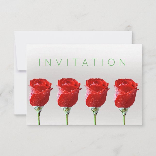 Invitación Rosas De Vip Formales Pastel Verde Rojo Plateado (Anverso)