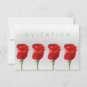 Invitación Rosas De Vip Formales Pastel Verde Rojo Plateado