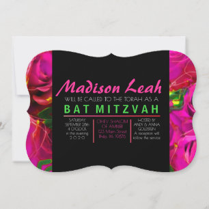 Invitación Rosas DE WATERCOLOR PINK NEON Bat Mitzvah Invitaci