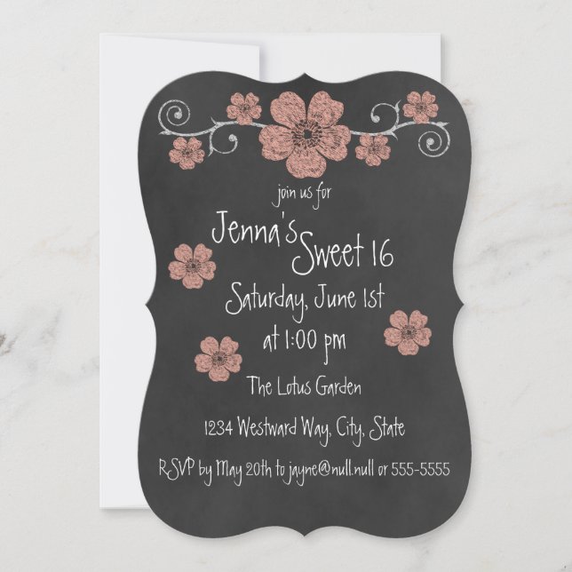Invitación Rosas de Wild Peach Fiesta de Chalkboard (Anverso)