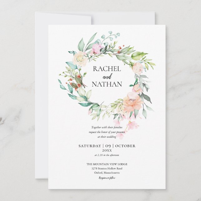 Invitación Rosas de Woodland Greenery Floral Boda (Anverso)