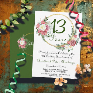 Invitación rosas del 13° Aniversario del Boda de Lace
