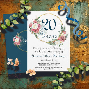 Invitación rosas del 20° aniversario de Boda de China marco d