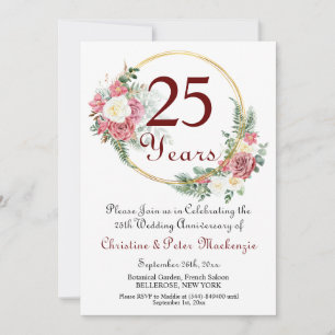 Invitación rosas del 25° Aniversario de la Boda de Plata Marc