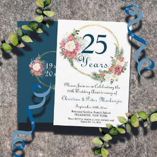 Invitación rosas del 25° Aniversario de la Boda de Plata Marc