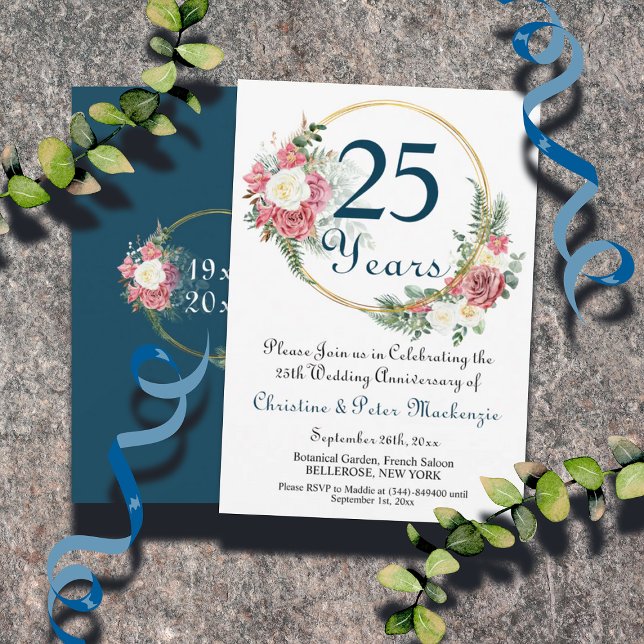 Invitación rosas del 25° Aniversario de la Boda de Plata Marc (Subido por el creador)
