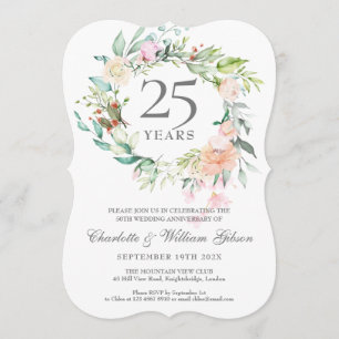 Invitación rosas del 25° Aniversario de la Boda Greenery Garl