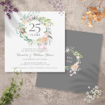 Invitación rosas del 25° Aniversario de Plata Garland<br><div class="desc">Con una delicada acuarela floral rosas verdes, esta invitación botánica de moda para el 25º aniversario del boda puede ser personalizada con su información especial del aniversario de plata. El reverso presenta una guirnalda floral que enmarca tus fechas de aniversario en un elegante texto blanco sobre un fondo plateado. Diseñado...</div>