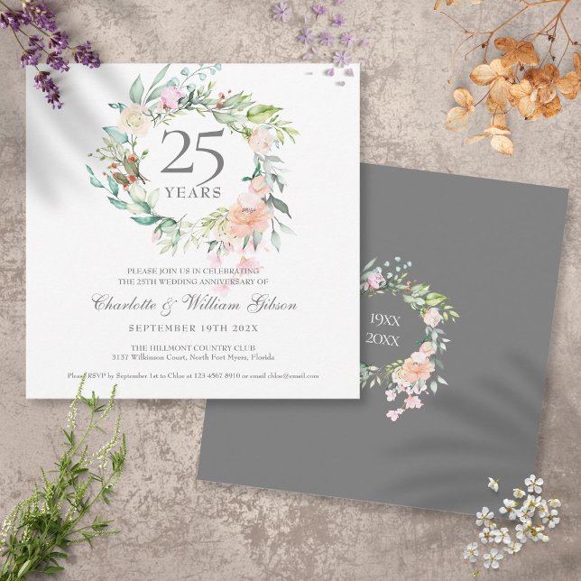 Invitación rosas del 25° Aniversario de Plata Garland (Subido por el creador)