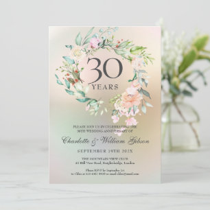 Invitación rosas del 30° Aniversario de la Boda Floral Pearl