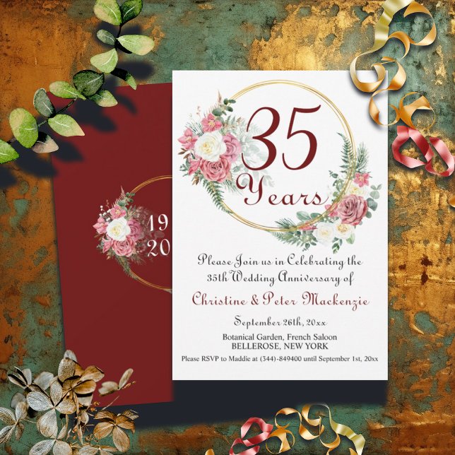 Invitación rosas del 35° Aniversario del Boda de Coral (Subido por el creador)