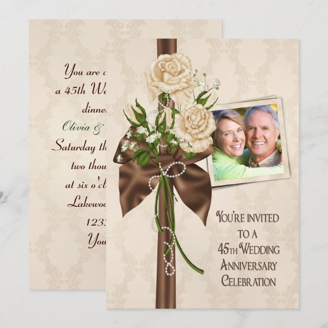 Invitación rosas del 45° Aniversario del Boda (Anverso / Reverso)
