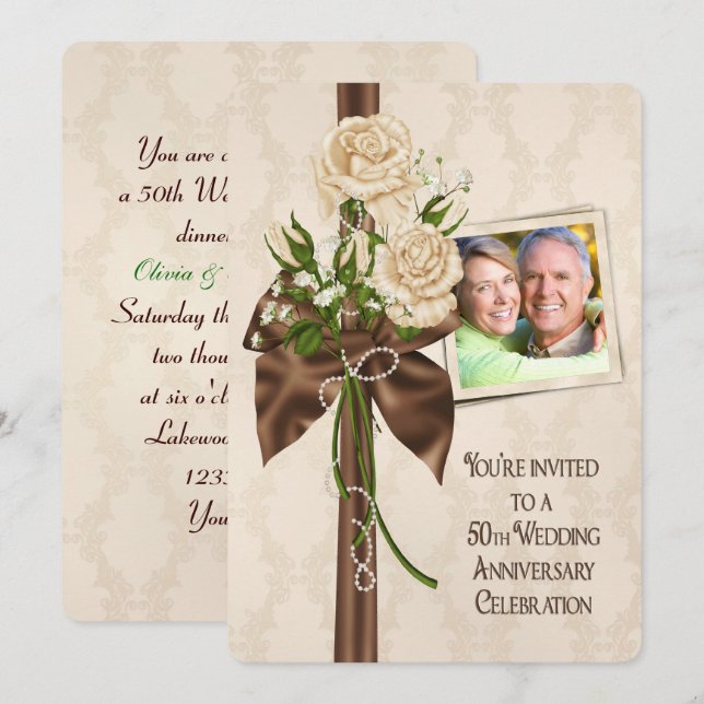 Invitación rosas del 50° Aniversario del Boda (Anverso / Reverso)