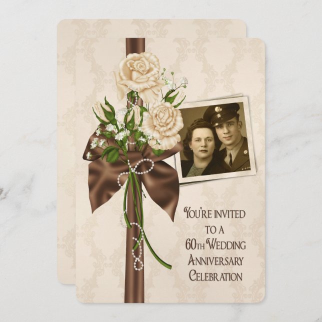 Invitación Rosas del 60º Aniversario de Boda (Anverso / Reverso)