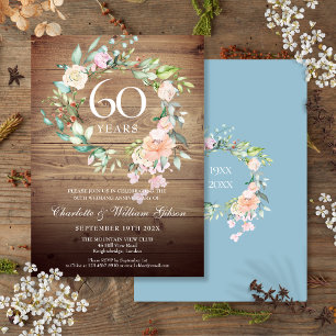Invitación Rosas del 60º Aniversario de Boda de Madera Rústic