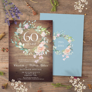 Invitación Rosas del 60º Aniversario de Boda Madera Rústica