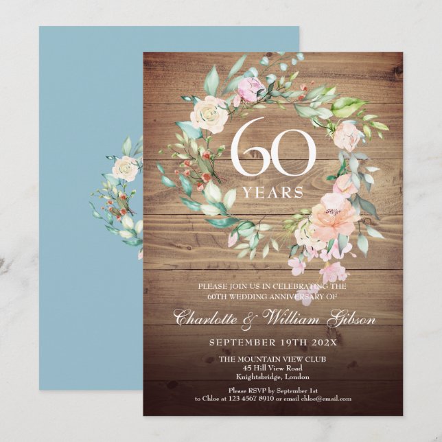 Invitación rosas del 60° Aniversario de la Madera Rústica (Anverso / Reverso)