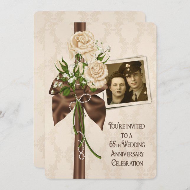 Invitación Rosas del 65º Aniversario de Boda (Anverso / Reverso)
