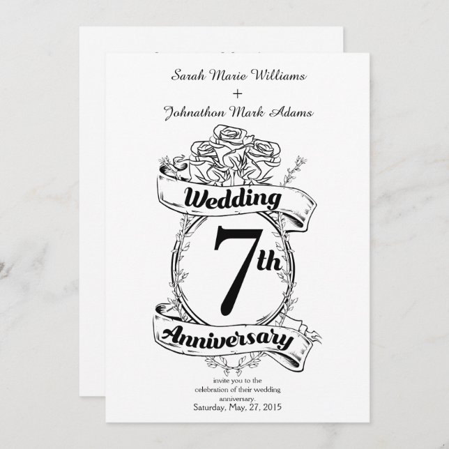 Invitación Rosas del 7º Aniversario de Boda (Anverso / Reverso)