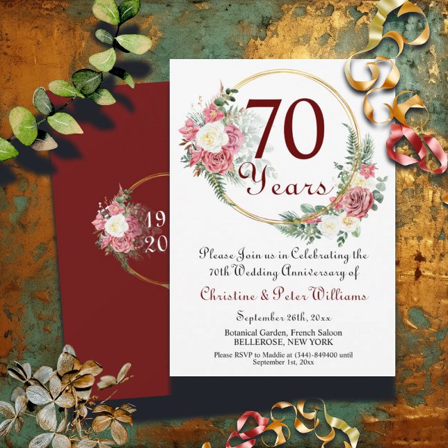 Invitación rosas del 70° Aniversario del Boda de Platino (Subido por el creador)