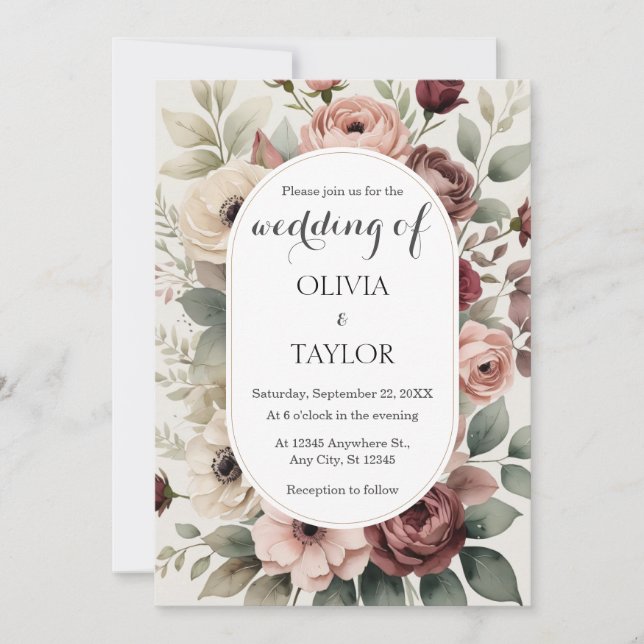 Invitación Rosas del Boho Boda floral ruso (Anverso)