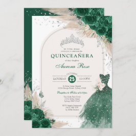 Invitación Rosas del Boho de Plata Esmeralda Princesa Quincea
