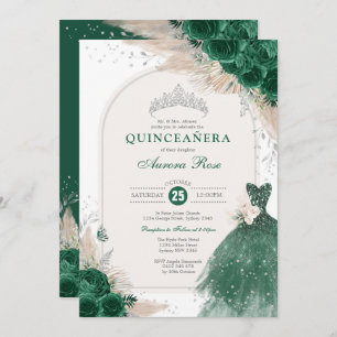 Invitación Rosas del Boho de Plata Esmeralda Princesa Quincea