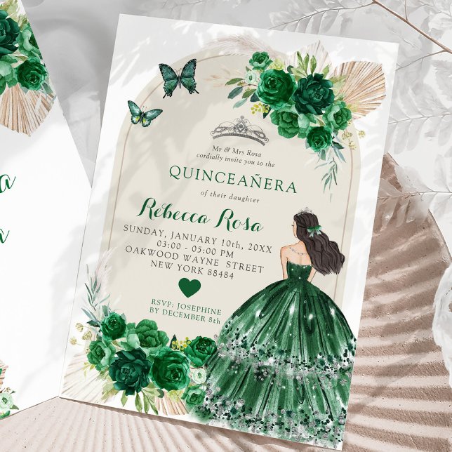 Invitación Rosas del Boho Emerald Green Princesa Quinceañera (Subido por el creador)
