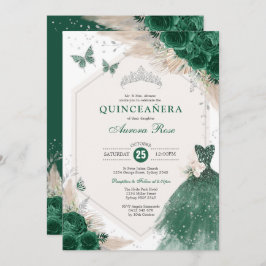 Invitación Rosas del Boho verde esmeralda de plata Fiesta Qui