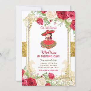 Invitación Rosas del Carro Rojo y cumpleaños mexicano de oro 