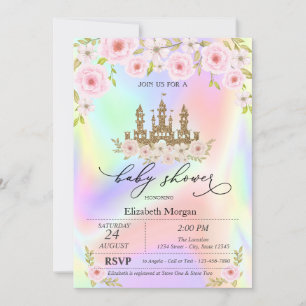Invitación Rosas del Castillo Brillante Holográficas  Baby Sh