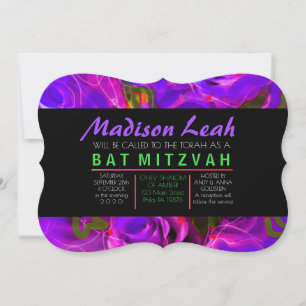 Invitación ROSAS DEL COLOR DEL AGUA PURPER NEON Bat Mitzvah