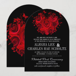 Invitación Rosas del corazón rojo y negro mariposa Bodas