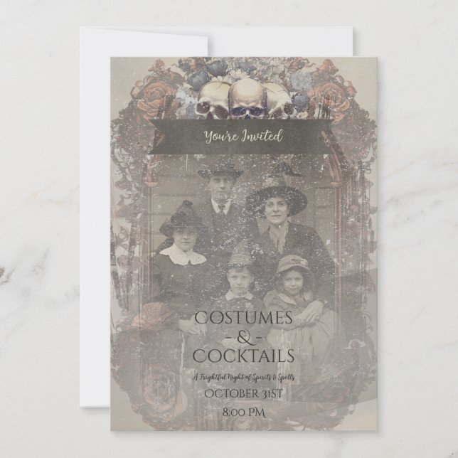 Invitación Rosas del cráneo de fotos familiares: Halloween gó (Anverso)