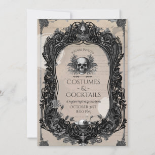 Invitación Rosas del cráneo gótico Fiesta de cócteles de disf