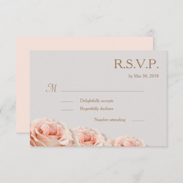 Invitación Rosas del Dewy Rosado de Rubor Floral Grey Wedding (Anverso / Reverso)