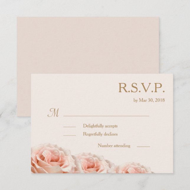 Invitación Rosas del Dewy Rosado de Rubor Floral Ivory Weddin (Anverso / Reverso)