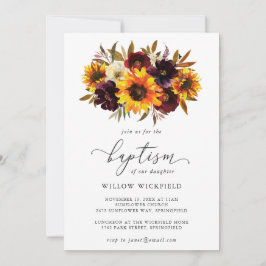 Invitación Rosas del girasol Bautismo de caída de rojo morado