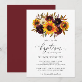 Invitación Rosas del girasol Bautismo de caída de rojo morado